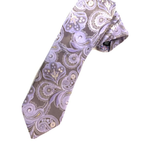 Ted Baker London Men's 100% Silk Necktie USA Designer Paisley Purple EUC - Picture 7 of 12